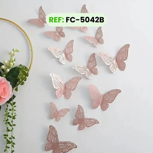 Mariposas Decorativas Oro Rosa Tipo B Troqueladas 3d