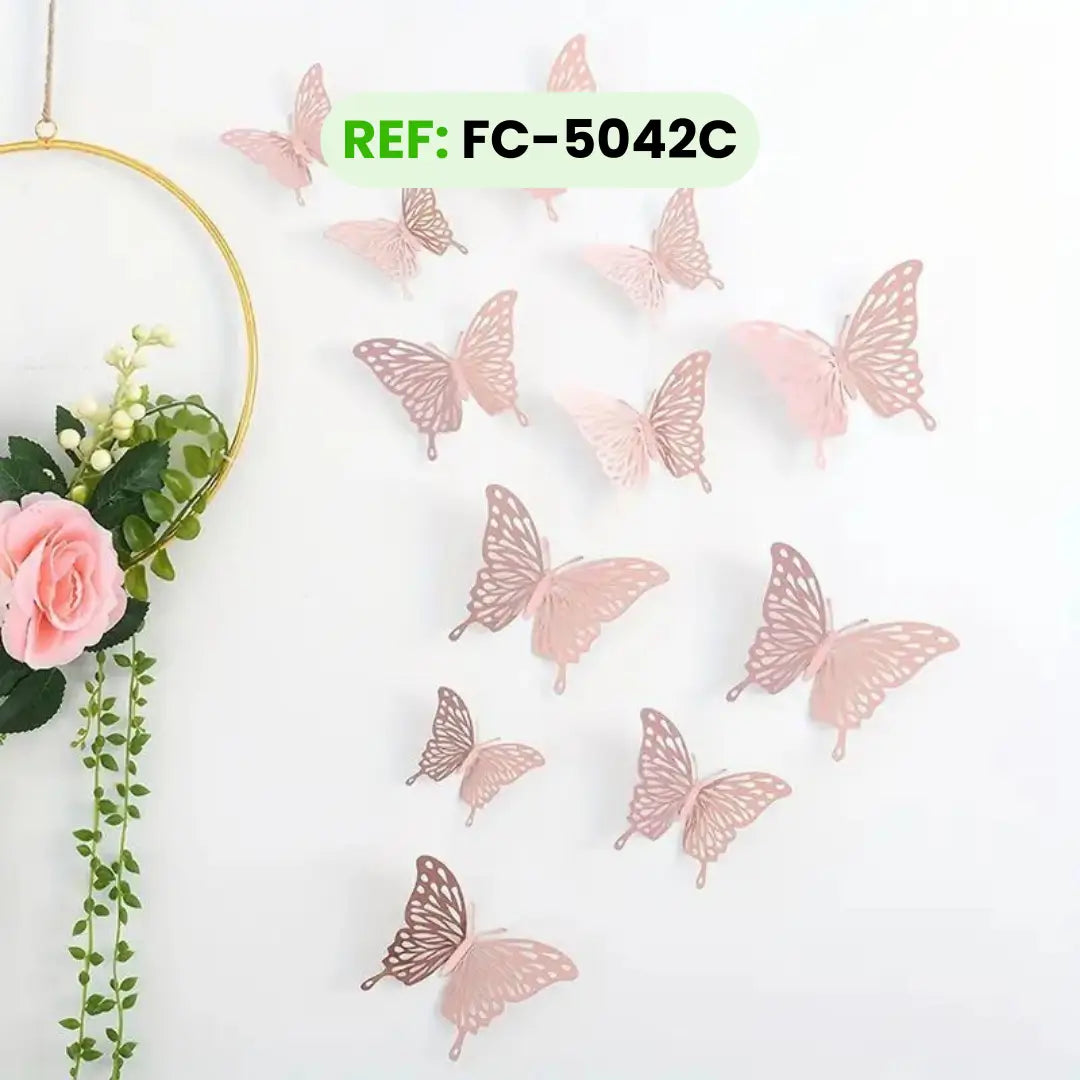 Mariposas Decorativas Oro Rosa Tipo C Troqueladas 3d