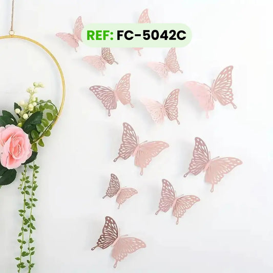 Mariposas Decorativas Oro Rosa Tipo C Troqueladas 3d