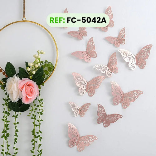 Mariposas Decorativas Oro Rosa Tipo A Troqueladas 3d