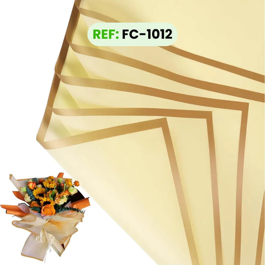 Papel Coreano Amarillo Crema Borde Dorado 58 x 58 cm